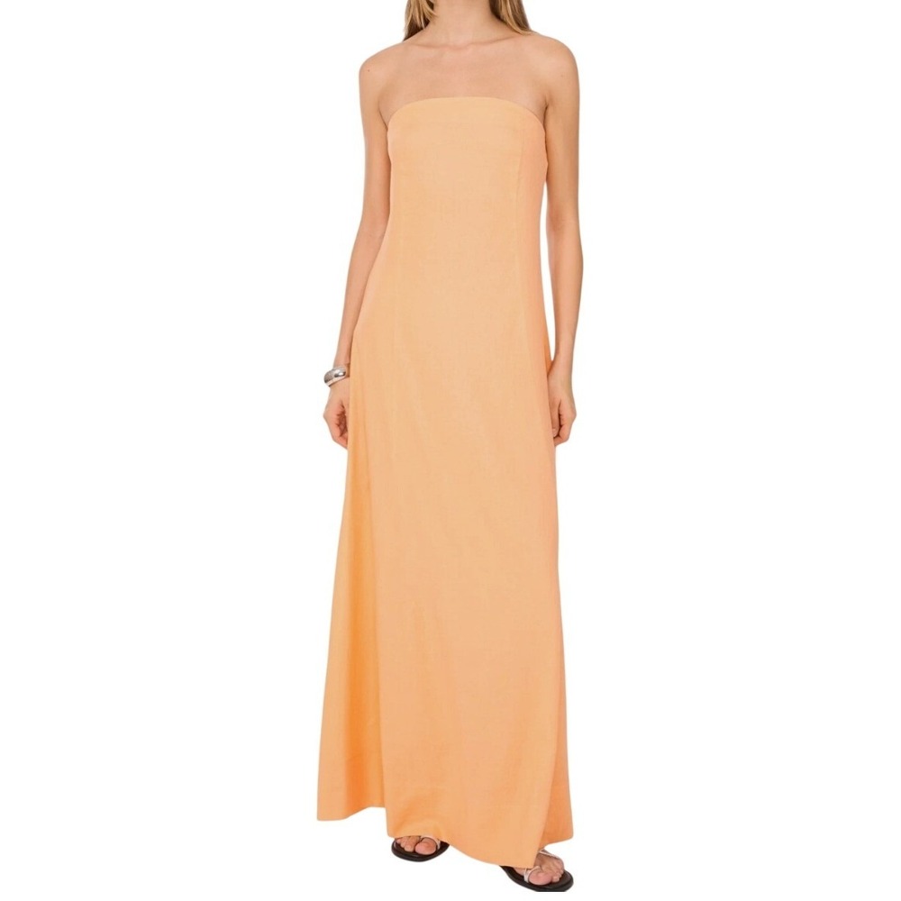 1.STATE Womens Aura Glow Strapless Maxi Large Linen Blend Coastal Grandma NEW